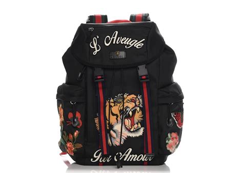 gucci backpack embroidery|Gucci Backpack Techno Canvas Embroidered Tiger Black .